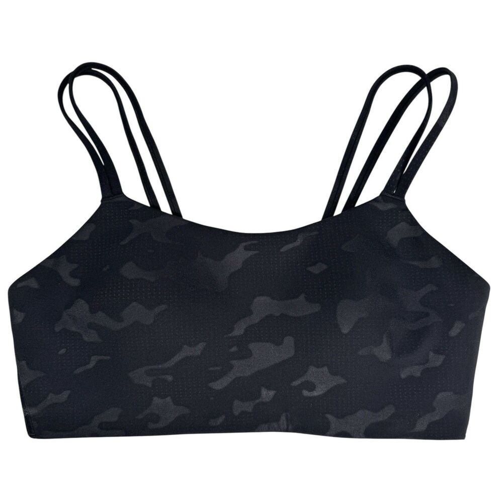 Zyia‎ Womens Sports Bra L Black Camo Double Strap Yoga Gym Workout Active Lounge